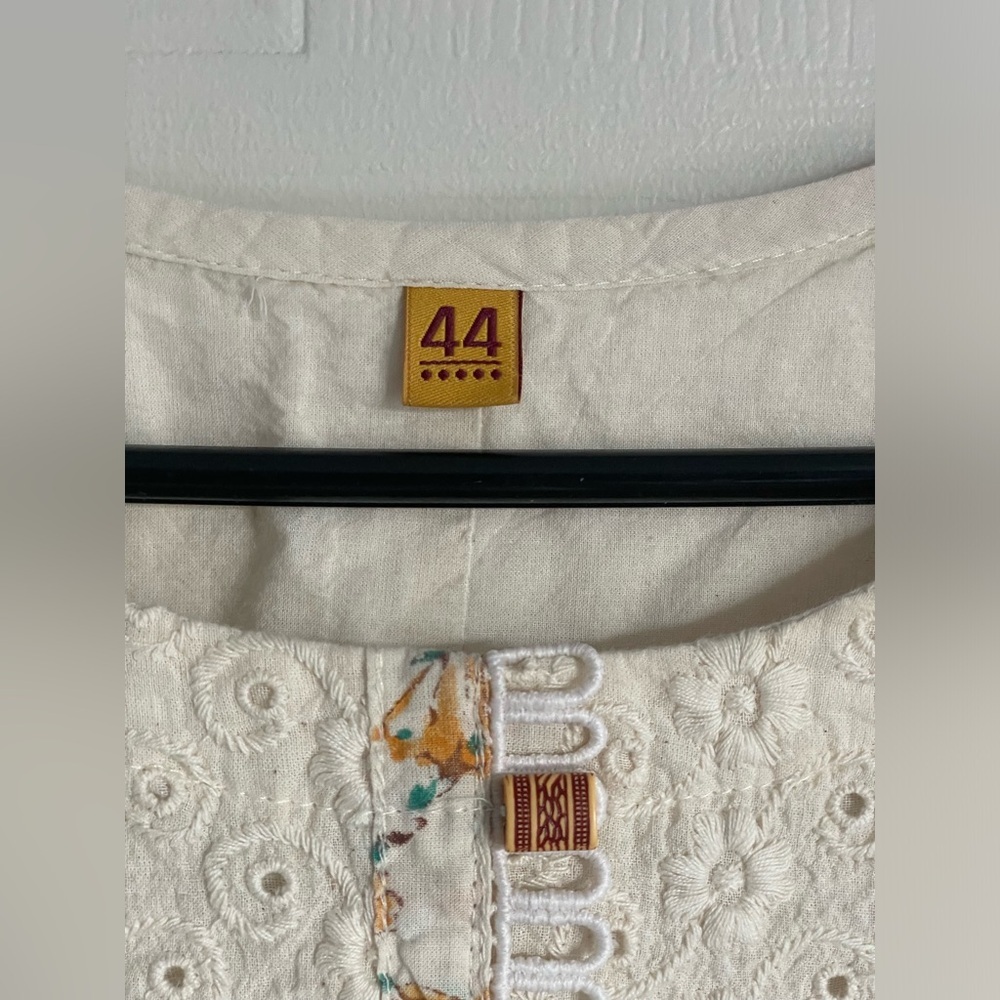 Artisan Block Print Kurti Tunic with Dupatta Boho Chikankari Eyelet Cotton Dress - Picture 7 of 16